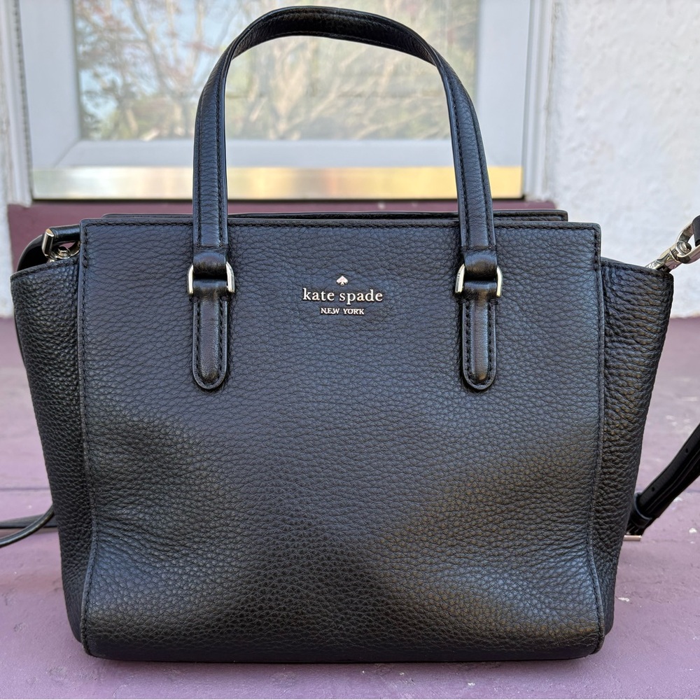 Kate Spade New York Black Pebbled Leather Satchel Crossbody Bag